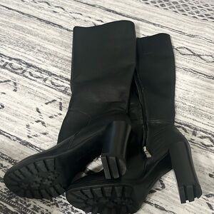 Kenneth Cole New York Black Knee-High Block Heel Boots with Lug Sole